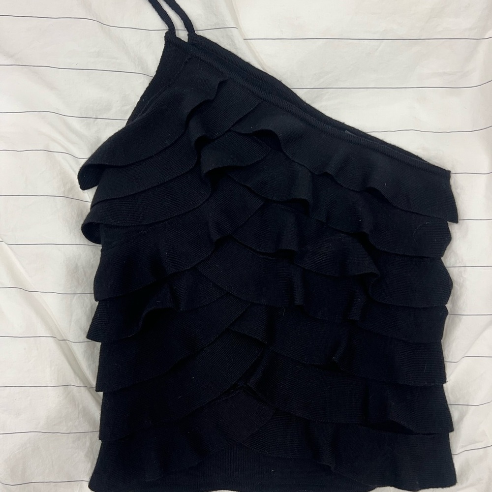 Plein Sud Black Ruffled One Shoulder Top